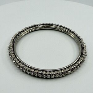 Silver Tone Textured Floral Bangle Bracelet - Stacking Accessory